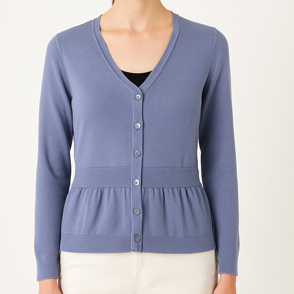 Pendleton Silk Cotton Sweater Cardigan Purple Blue V Neck Fine Knit Petite M - Picture 11 of 11